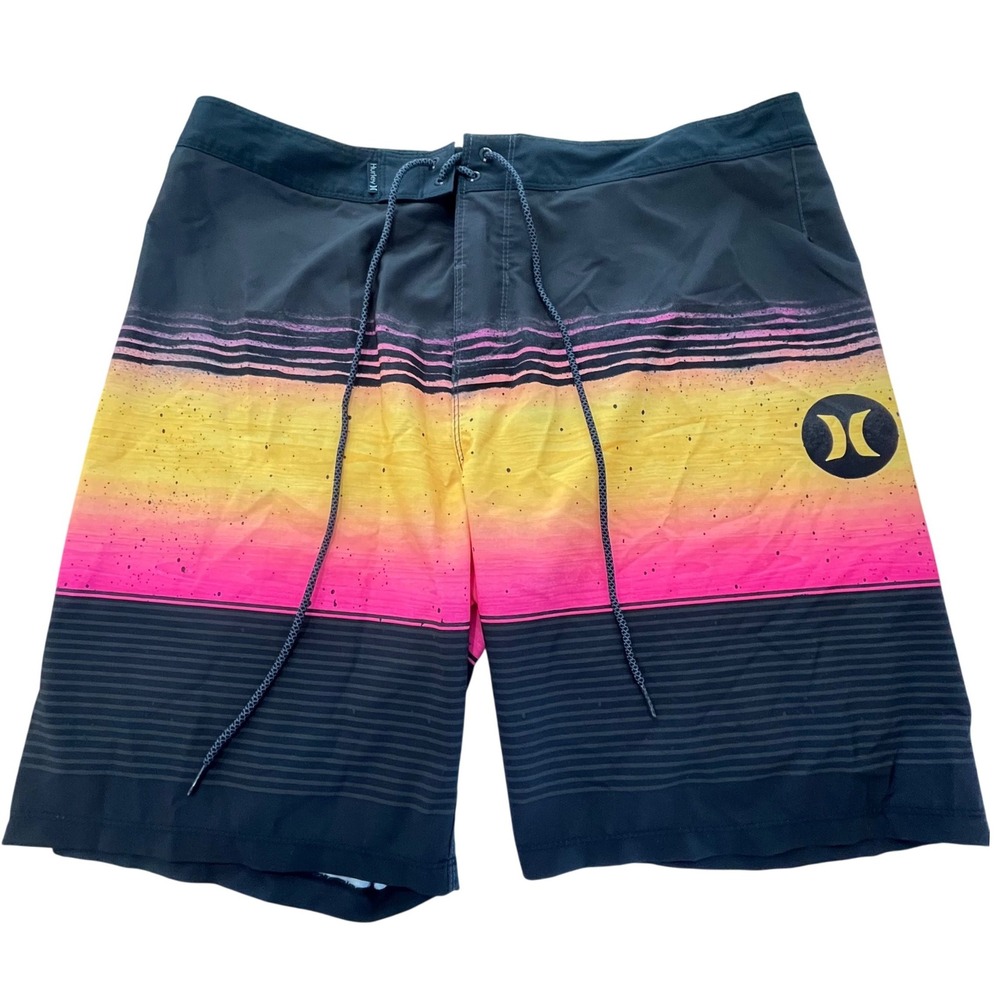Hurley Men Phantom Overspray Board Shorts 36 Multicolor Striped Swim Trunks Surf